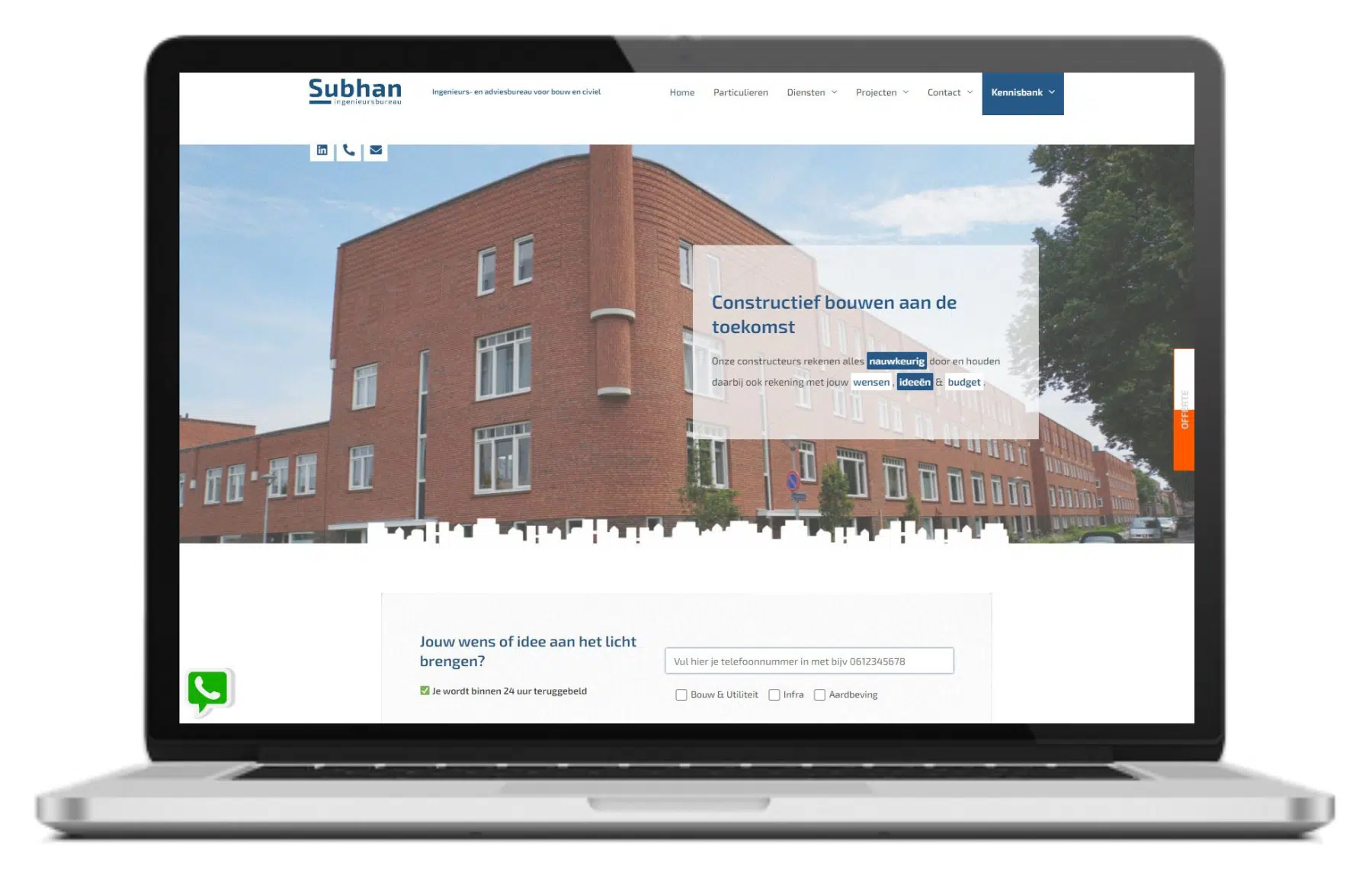 Subhan Ingenieursbureau website mock up